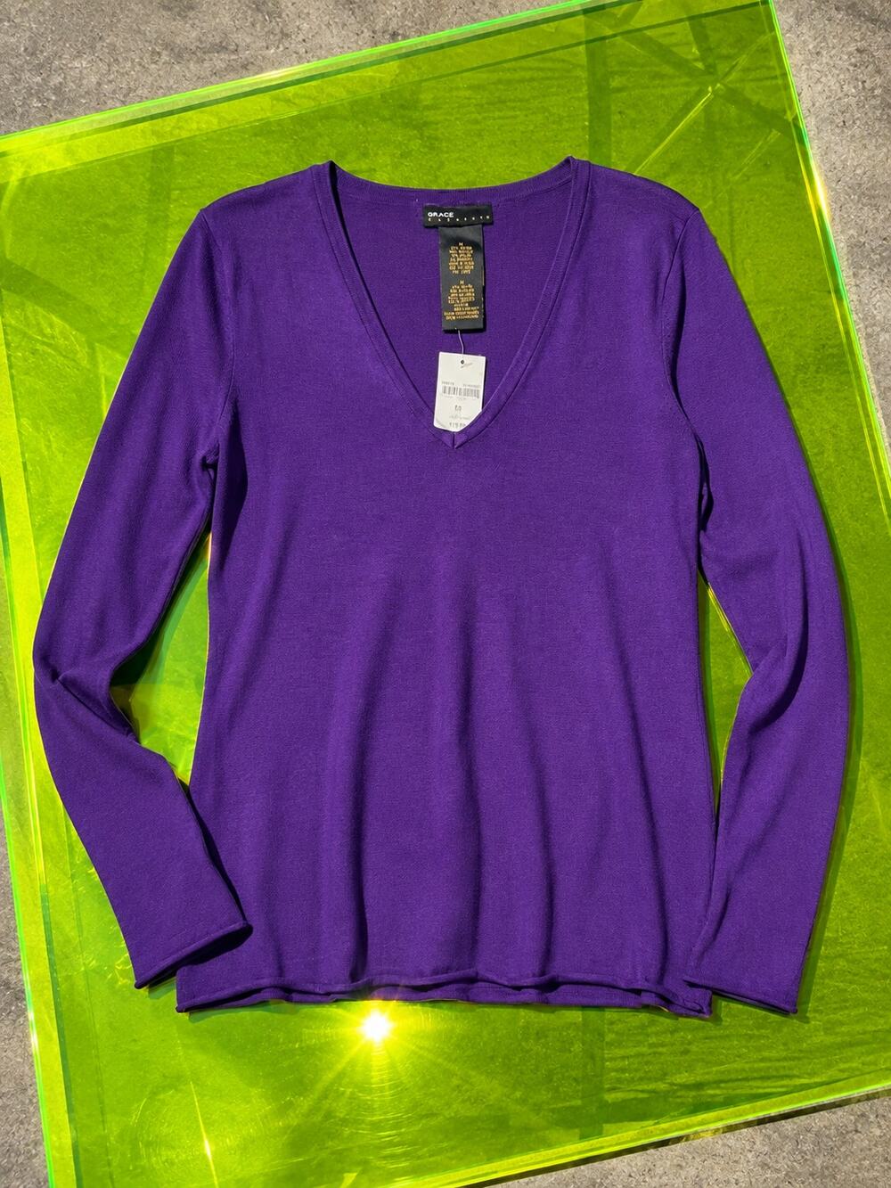 Grace Elements Violet Purple V Neck Long Sleeve Sweater Size M NWT